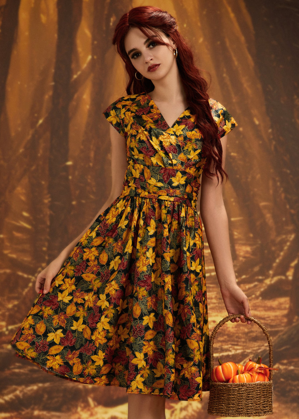 Greta Surplice Dress in Leaves
