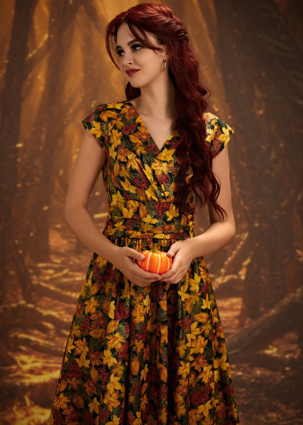 Greta Surplice Dress in Leaves