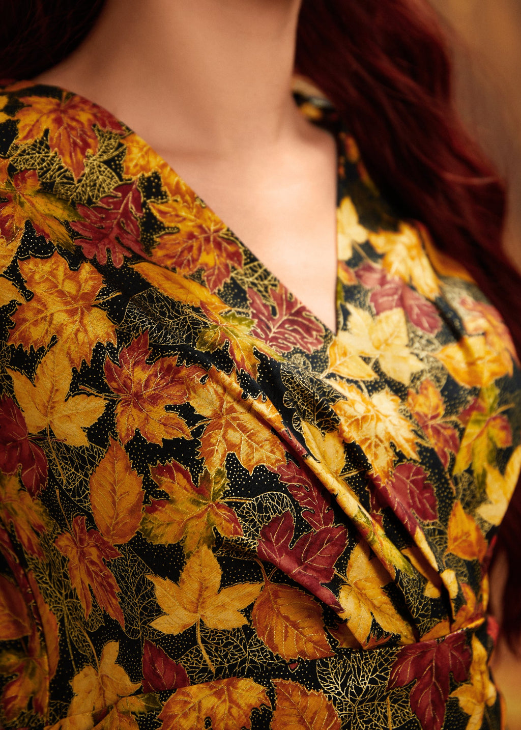 Greta Surplice Dress in Leaves