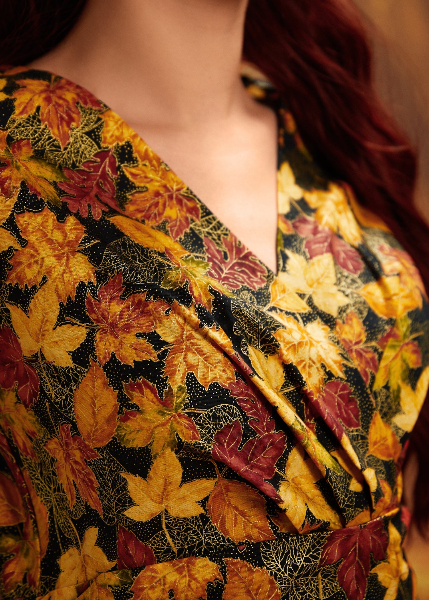 Greta Surplice Dress in Leaves