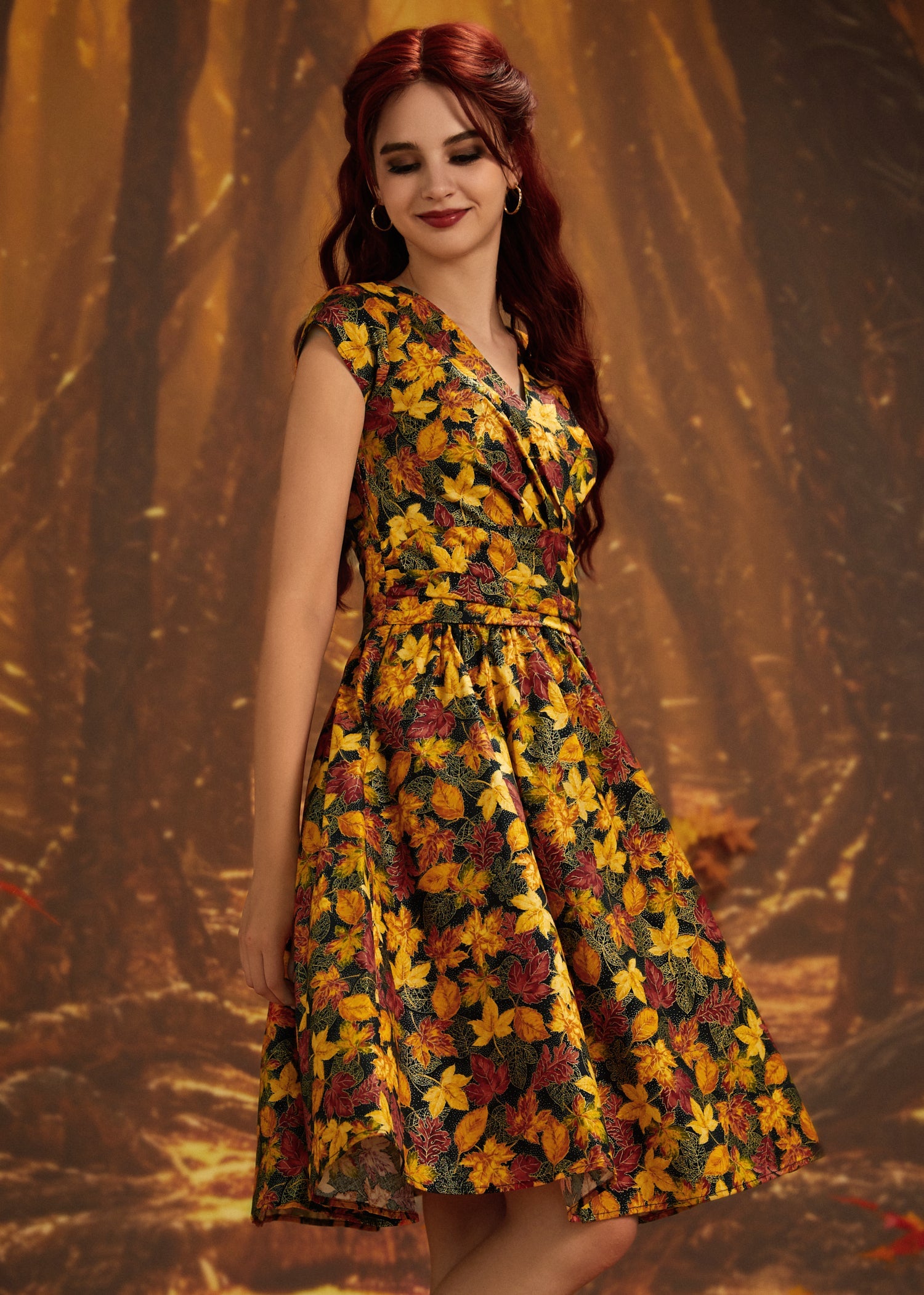 Greta Surplice Dress in Leaves