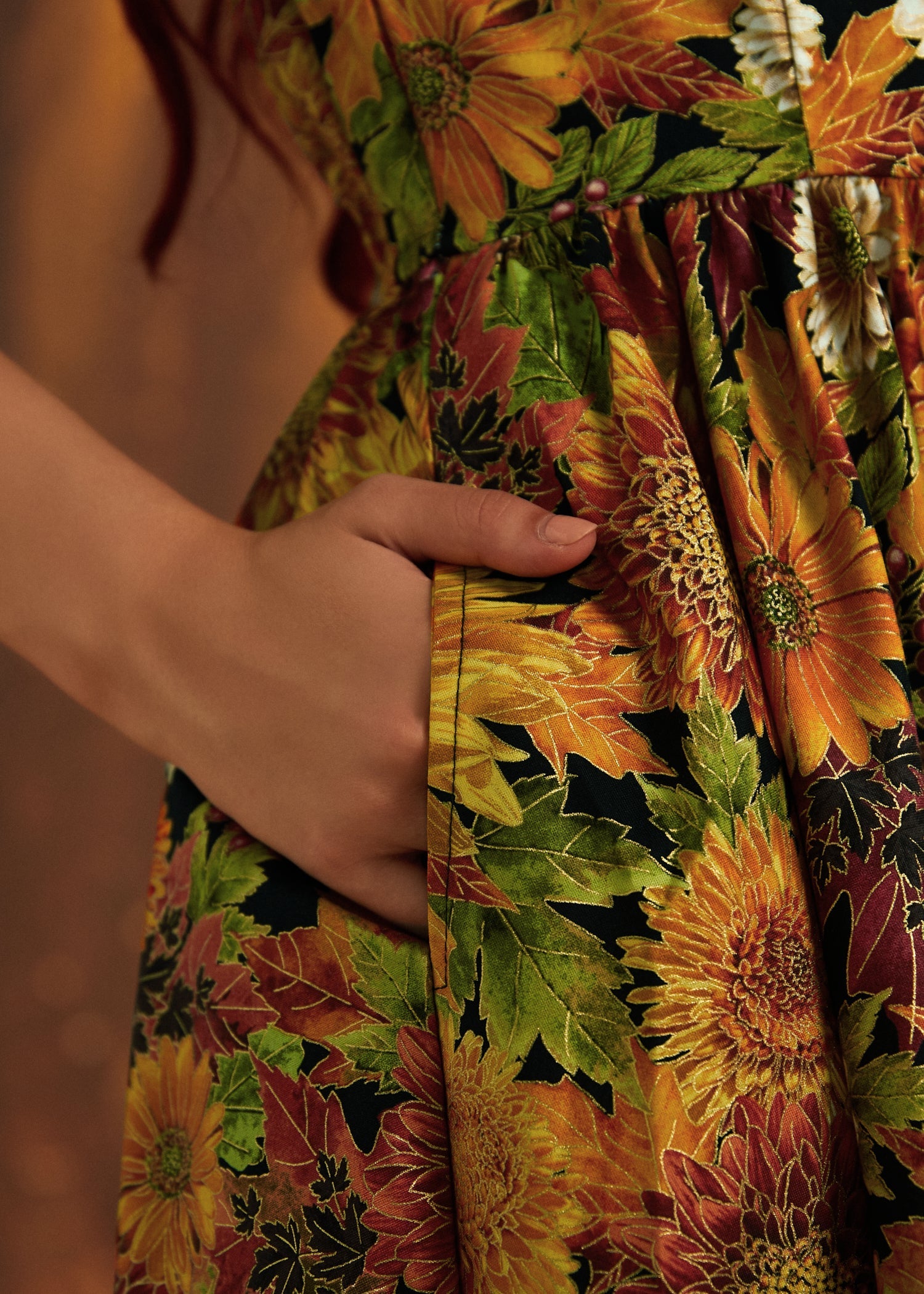 Vintage Style Midi Dress Sunflower Floral