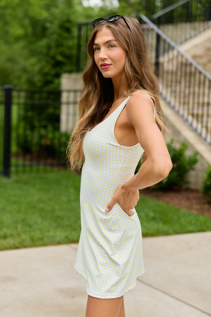 Active Vibe Butter Yellow Gingham Active Dress
