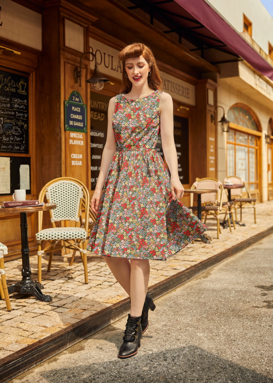 Vintage Style Midi Dress Painted Floral