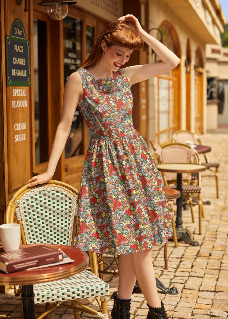 Vintage Style Midi Dress Painted Floral