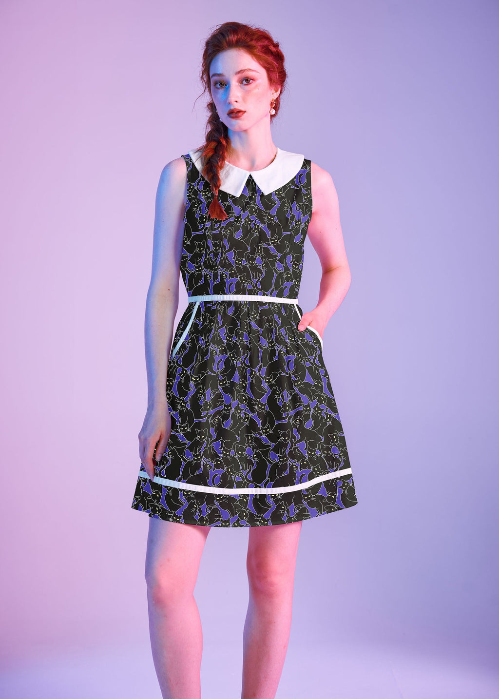 Glow in the Dark Cats Collared Dress