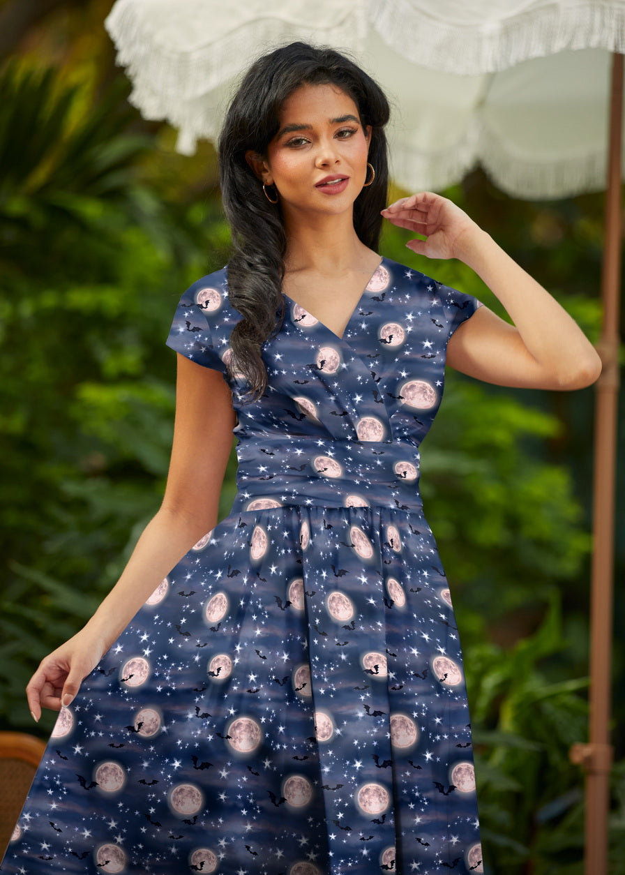 Greta Surplice Dress Bat Moon