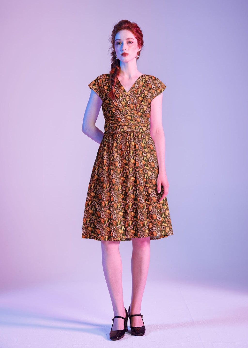 Greta Surplice Dress Pumpkins & Flowers