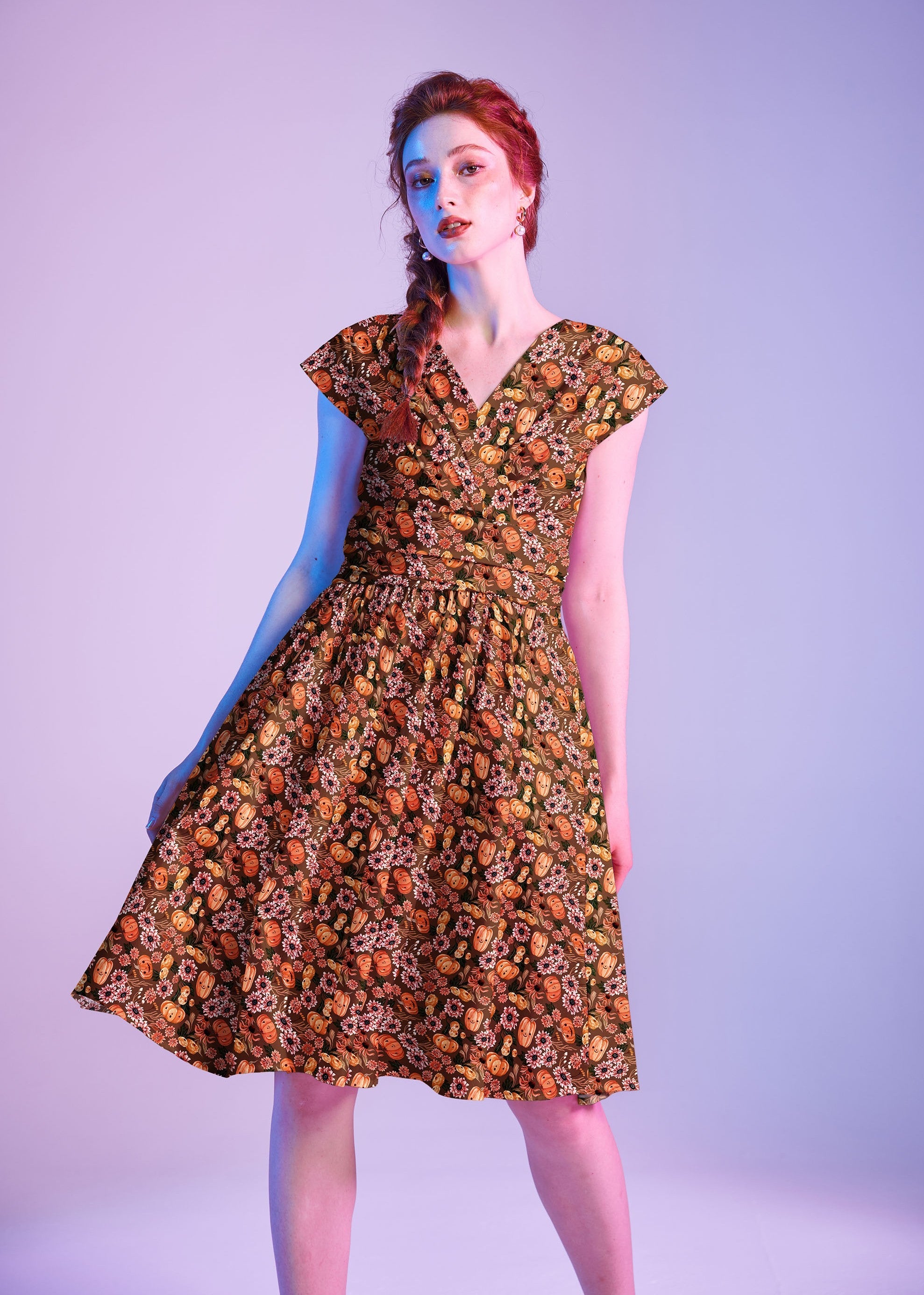 Greta Surplice Dress Pumpkins & Flowers
