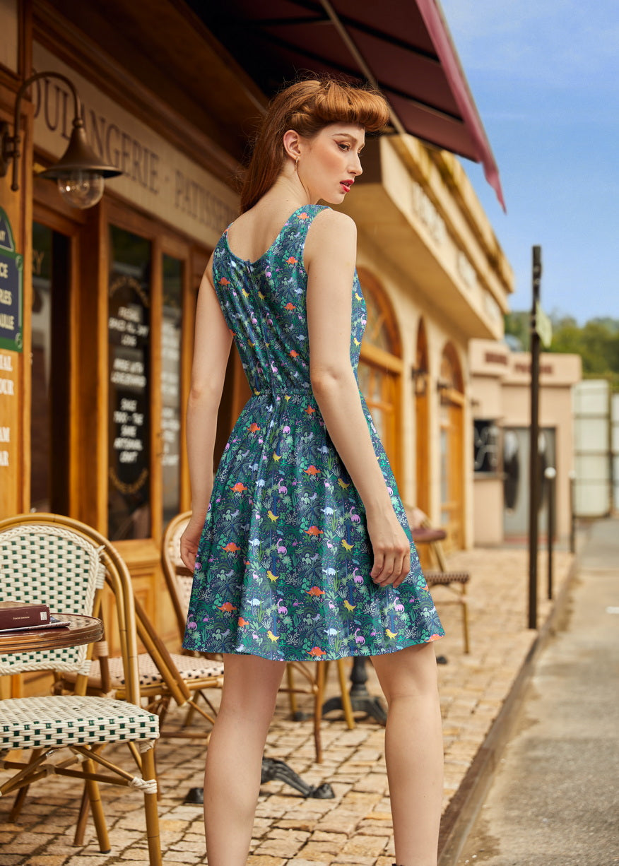 Shorter Length Retro Fit & Flare Dress Dino