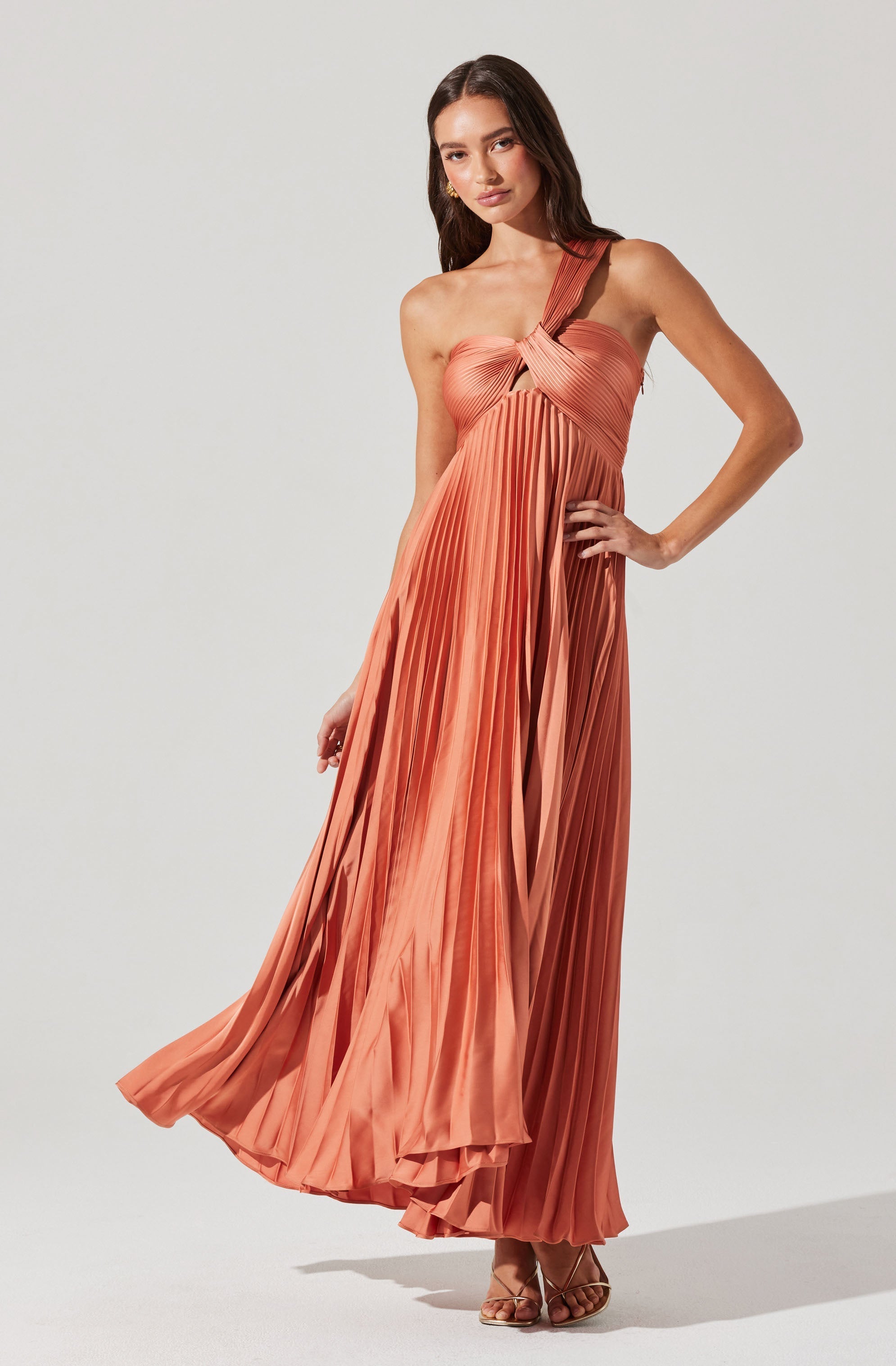 Rasya One-Shoulder Pleated Maxi Dress
