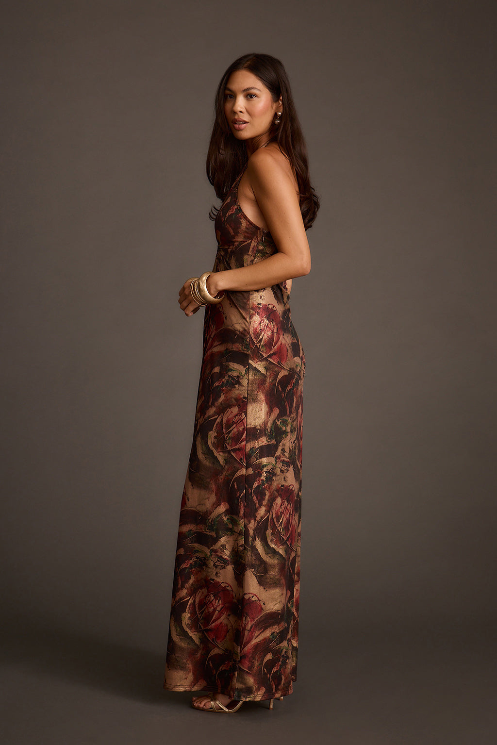 Alondra Dark Floral Plunge Maxi Dress