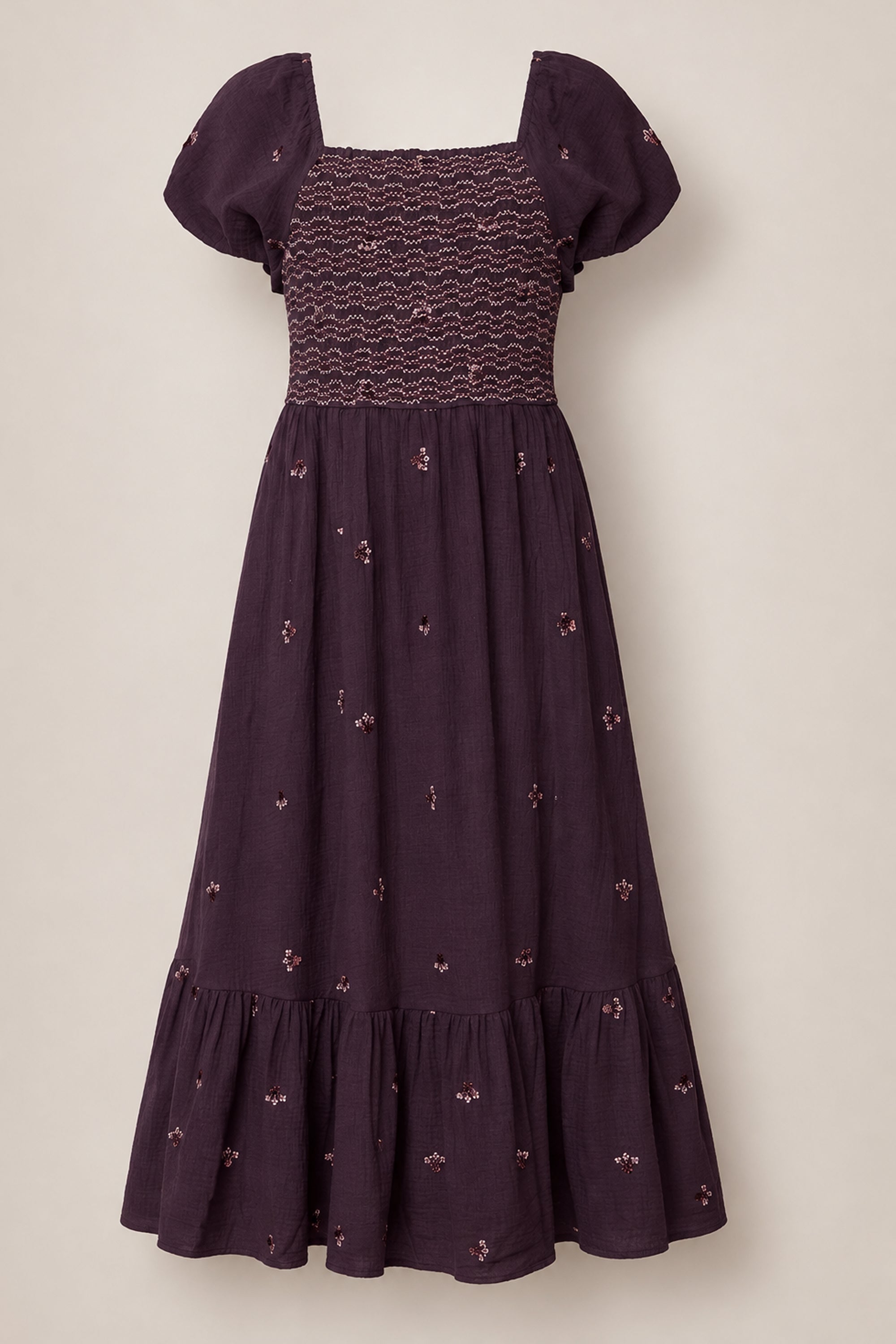 Acantha Dress in Aubergine Embroidered Gauze