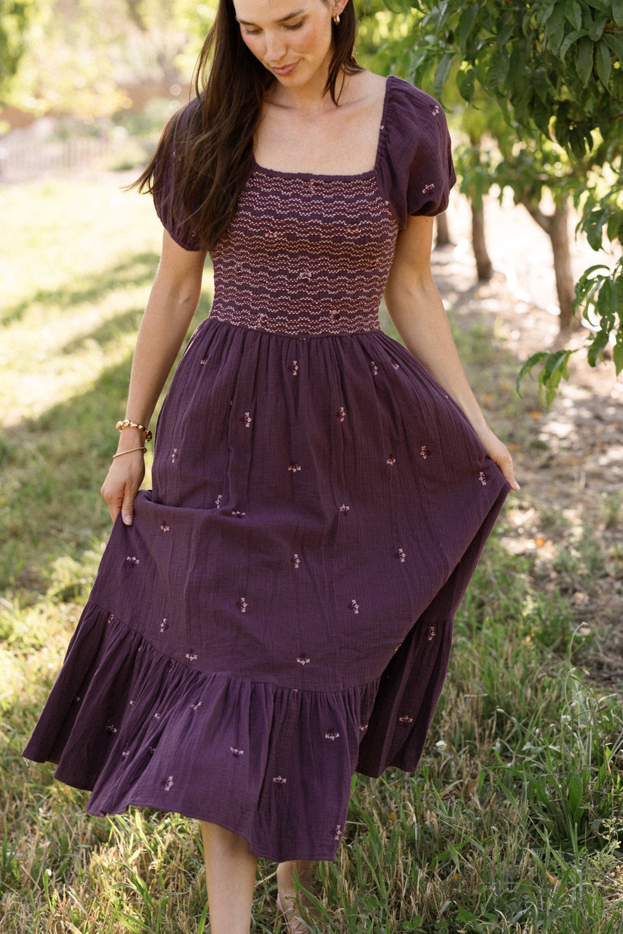 Acantha Dress in Aubergine Embroidered Gauze
