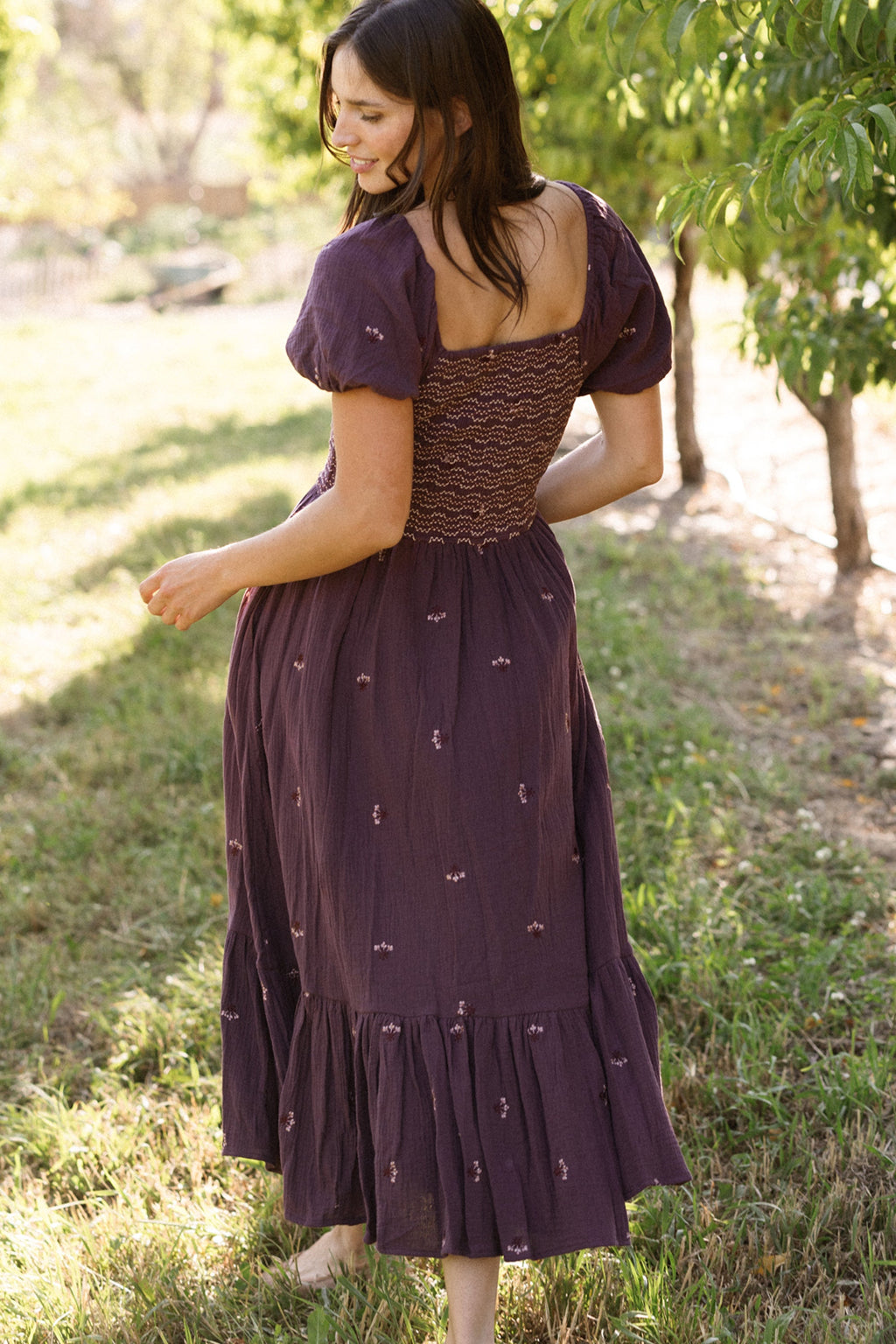Acantha Dress in Aubergine Embroidered Gauze
