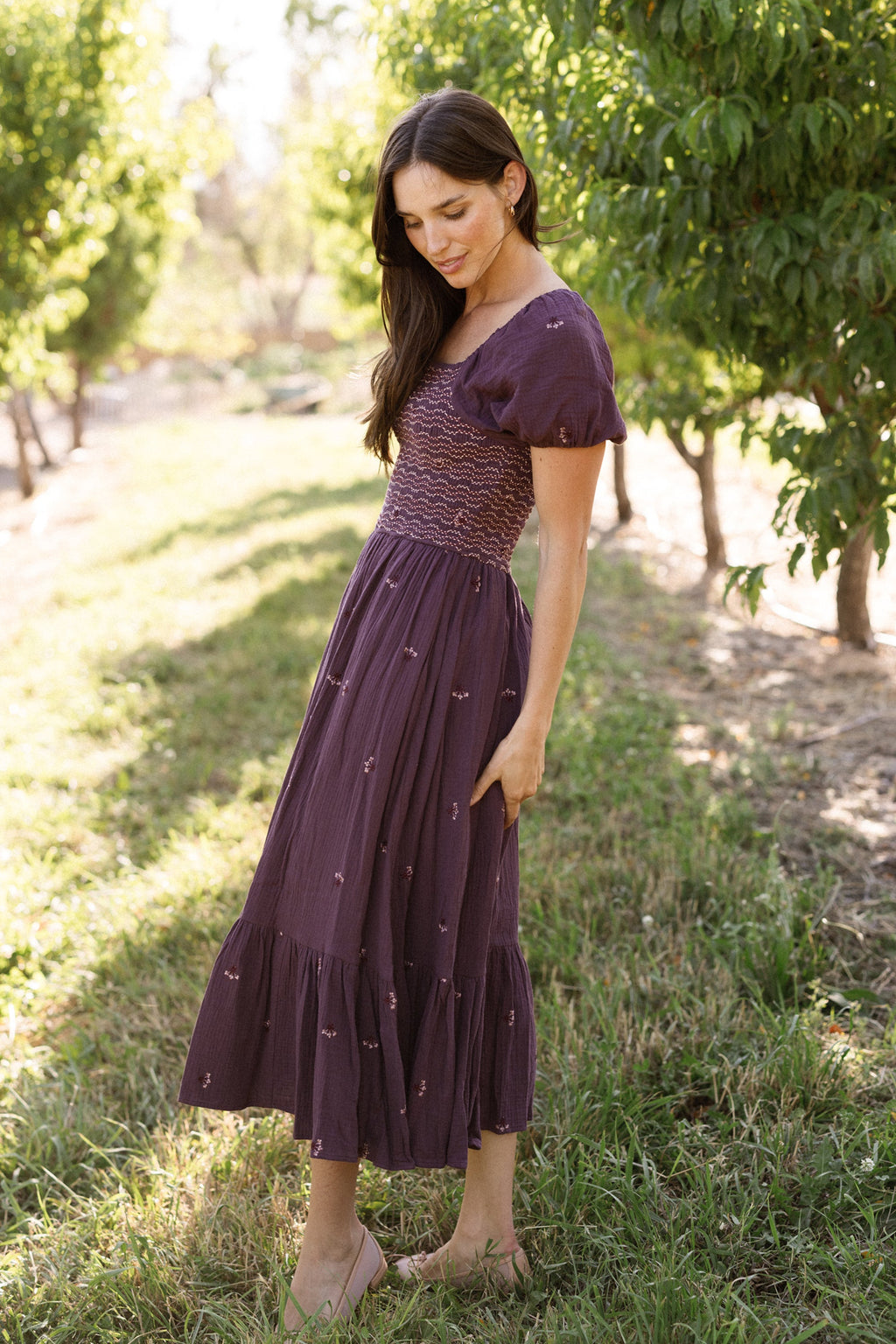 Acantha Dress in Aubergine Embroidered Gauze