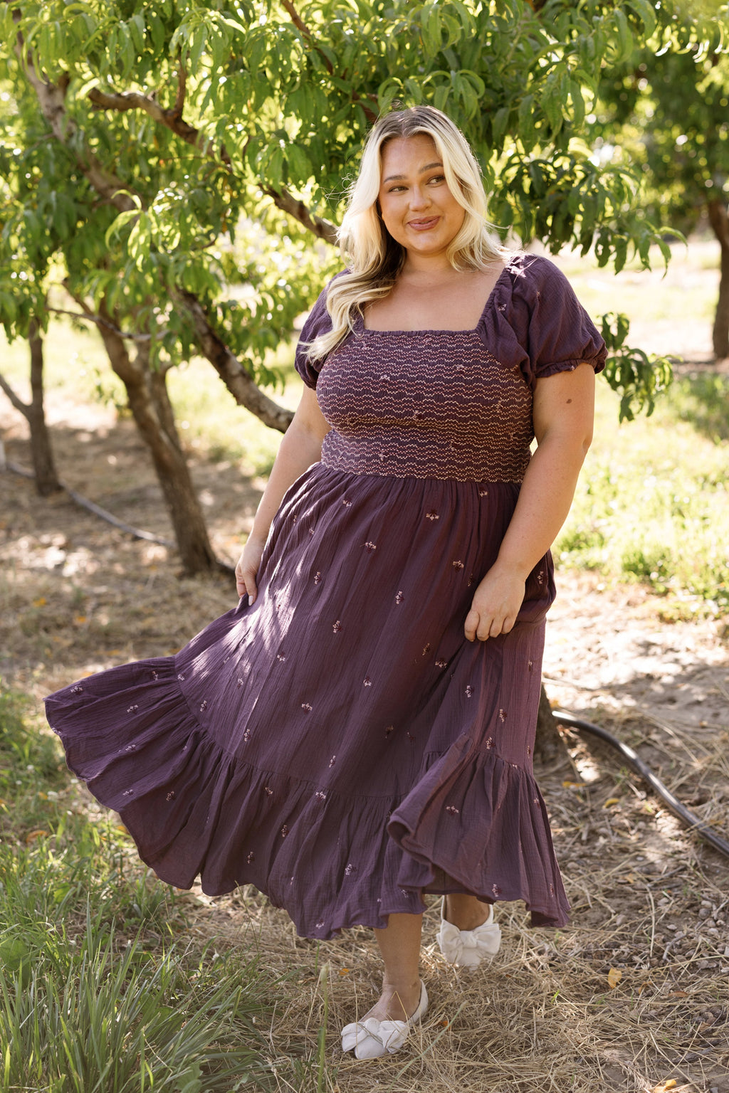 Acantha Dress in Aubergine Embroidered Gauze
