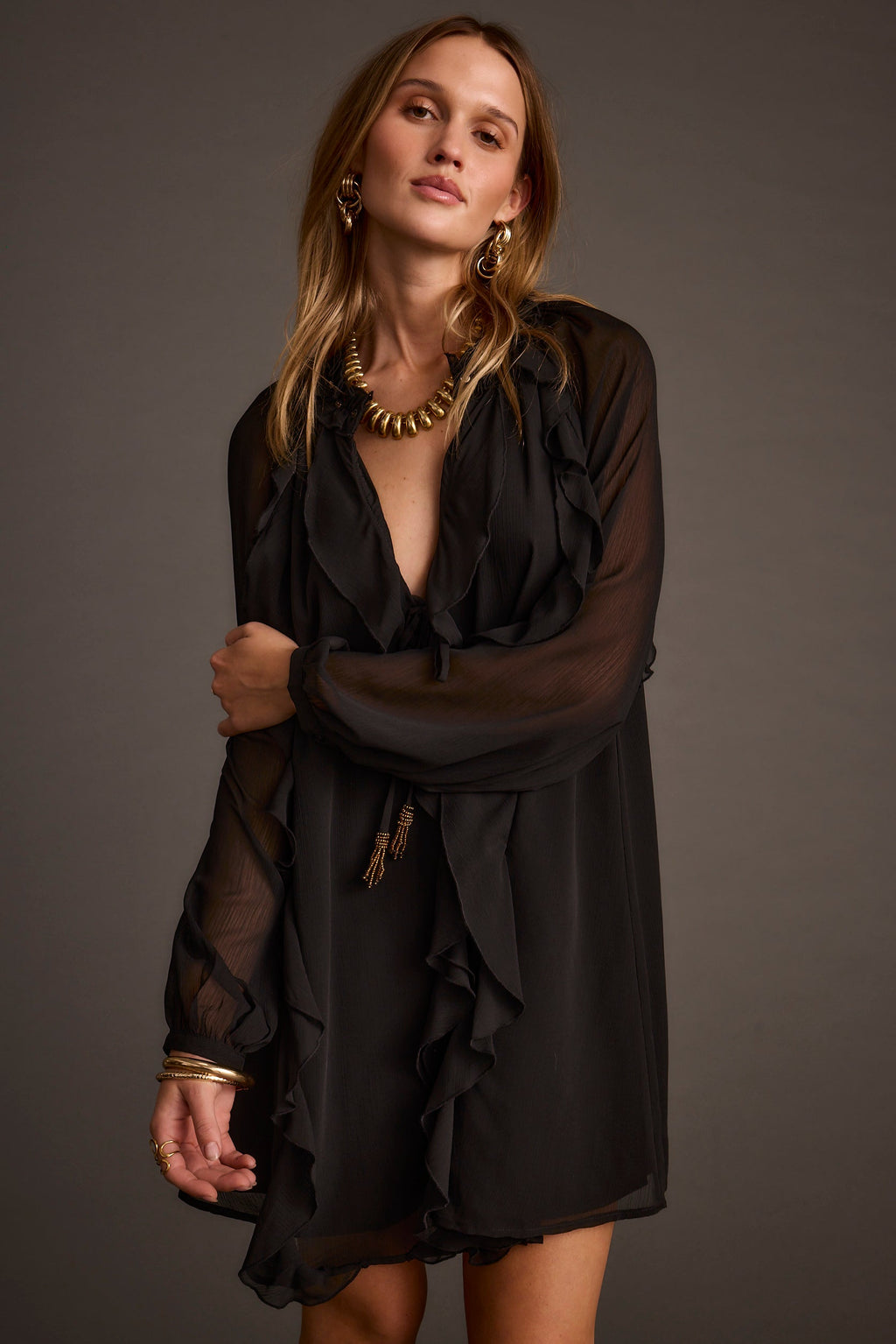 Alice Black Chiffon Mini Dress