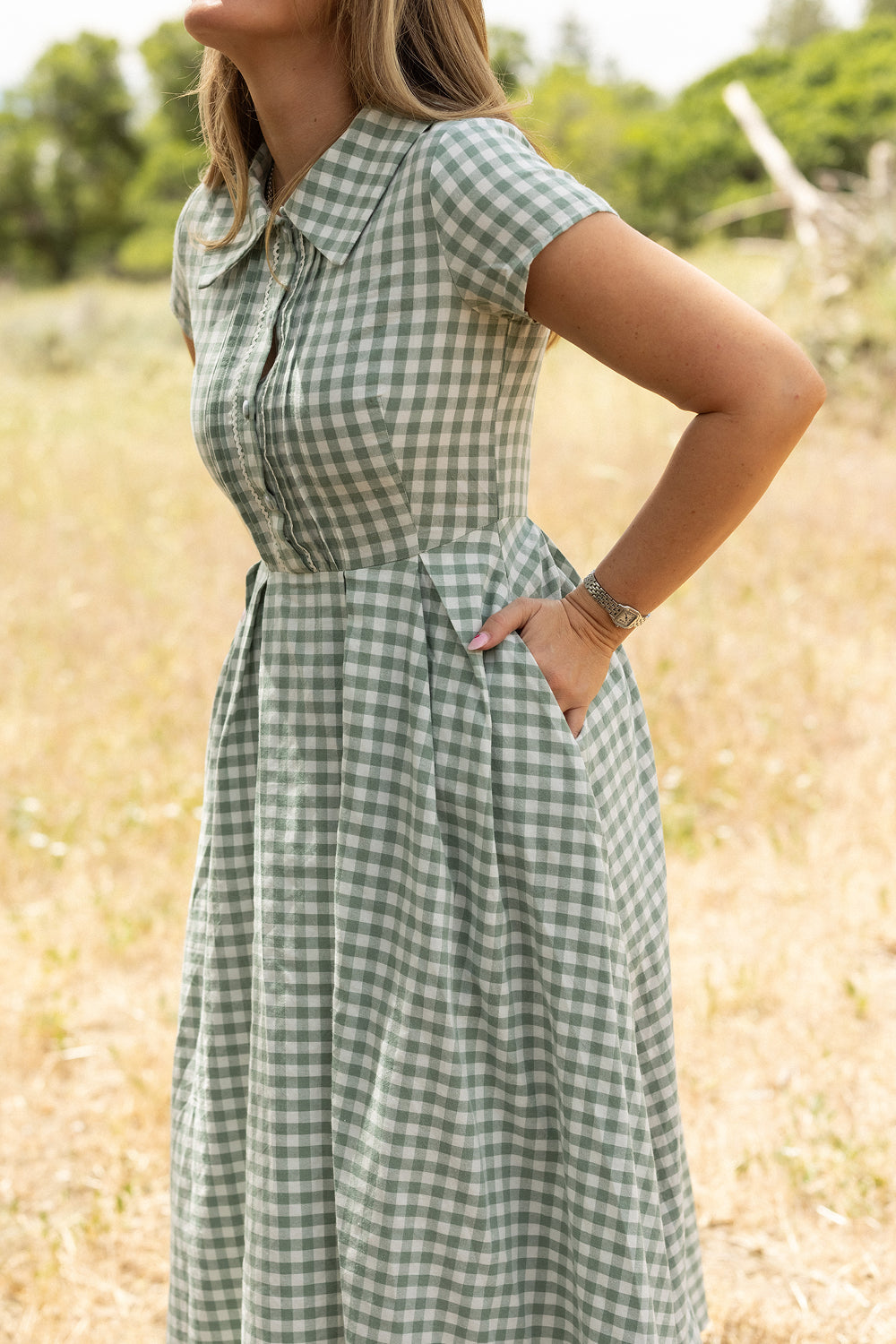 Amber Dress in Sage Gingham
