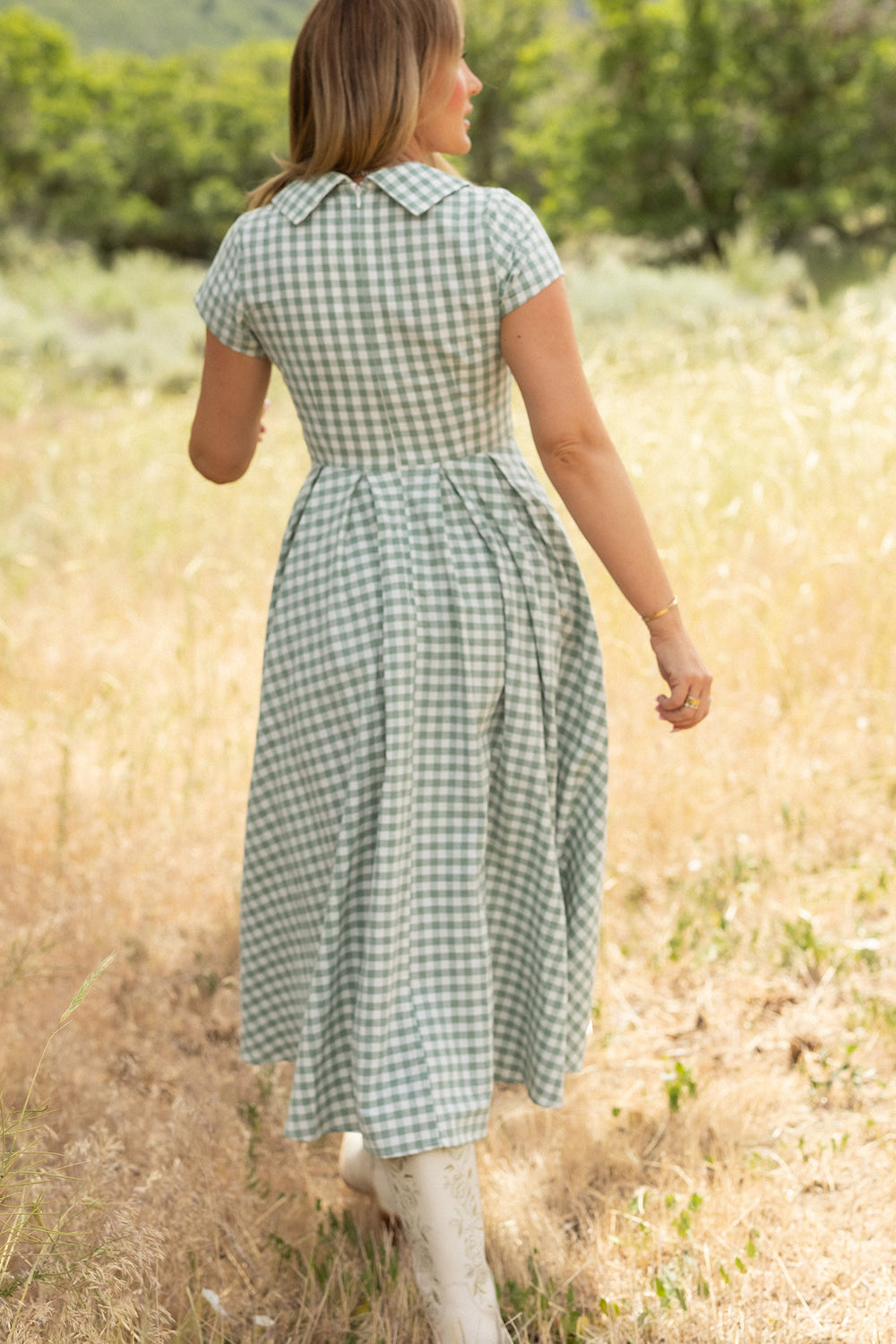 Amber Dress in Sage Gingham