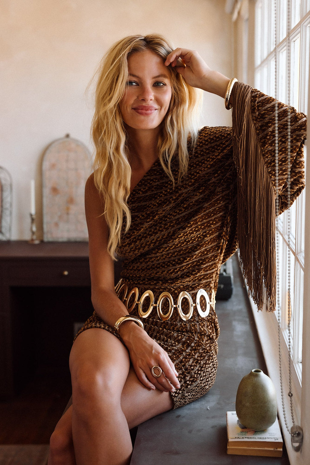 Amberley Cognac Velvet Mini Dress