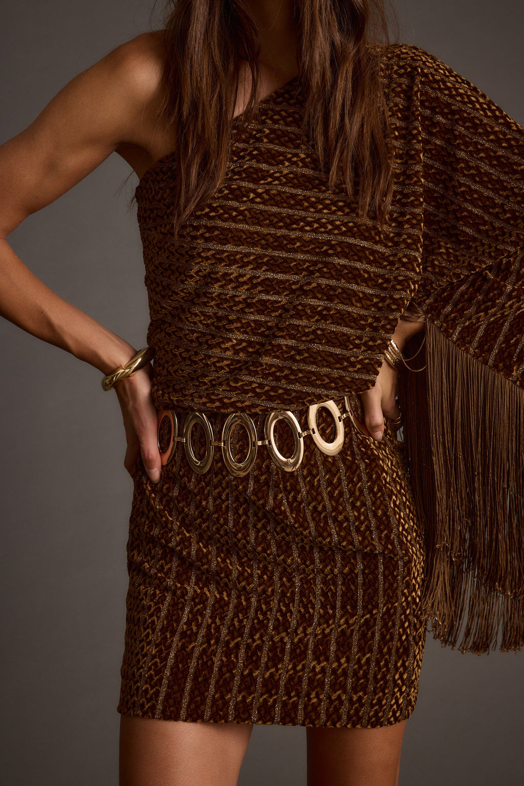 Amberley Cognac Velvet Mini Dress