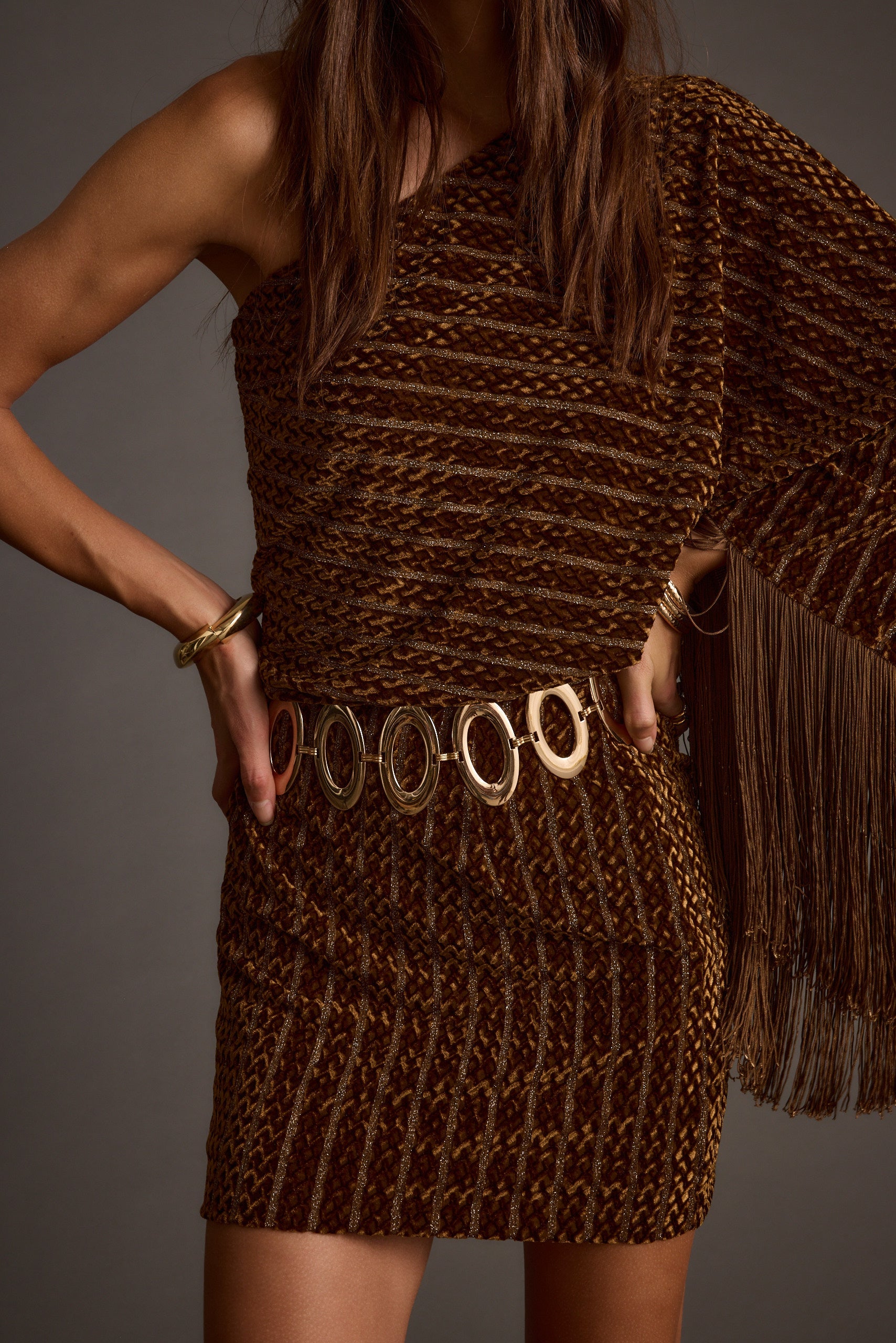 Amberley Cognac Velvet Mini Dress