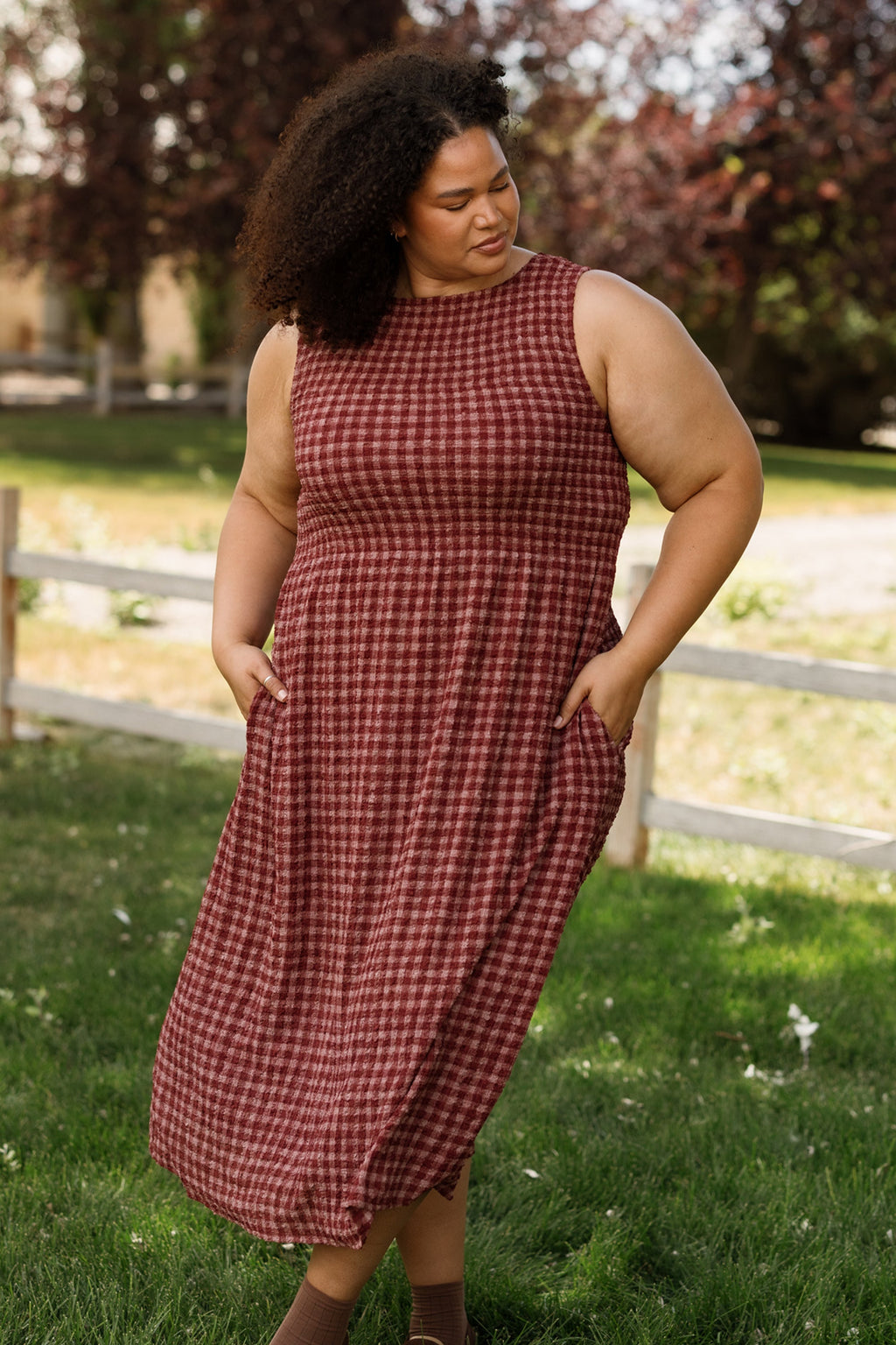 Ana Dress in Cranberry Popcorn Plaid