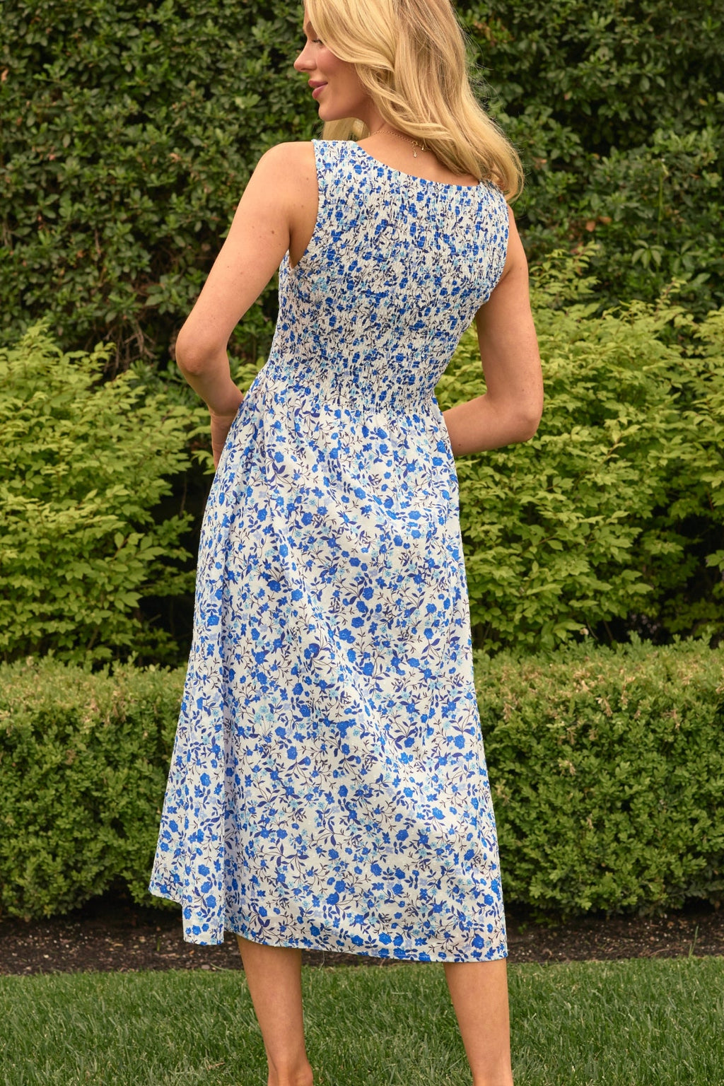 Ana Dress in Ditsy Cobalt Floral