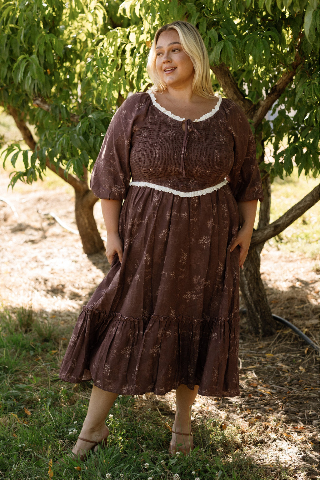 Asha Dress in Warm Cocoa Valencia Toile