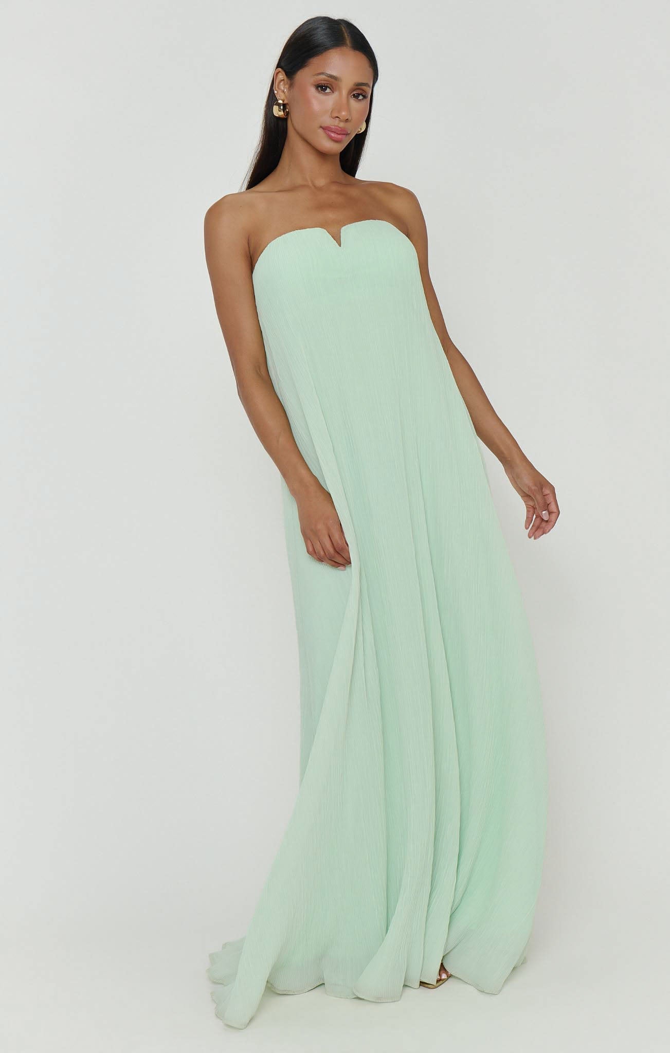 Athena Maxi Dress ~ Pistachio Pleated Chiffon