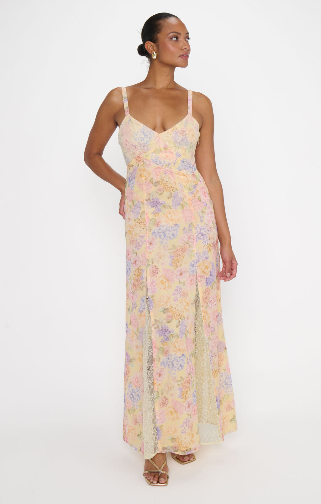 Amber Maxi Dress ~ Pale Yellow Blooms