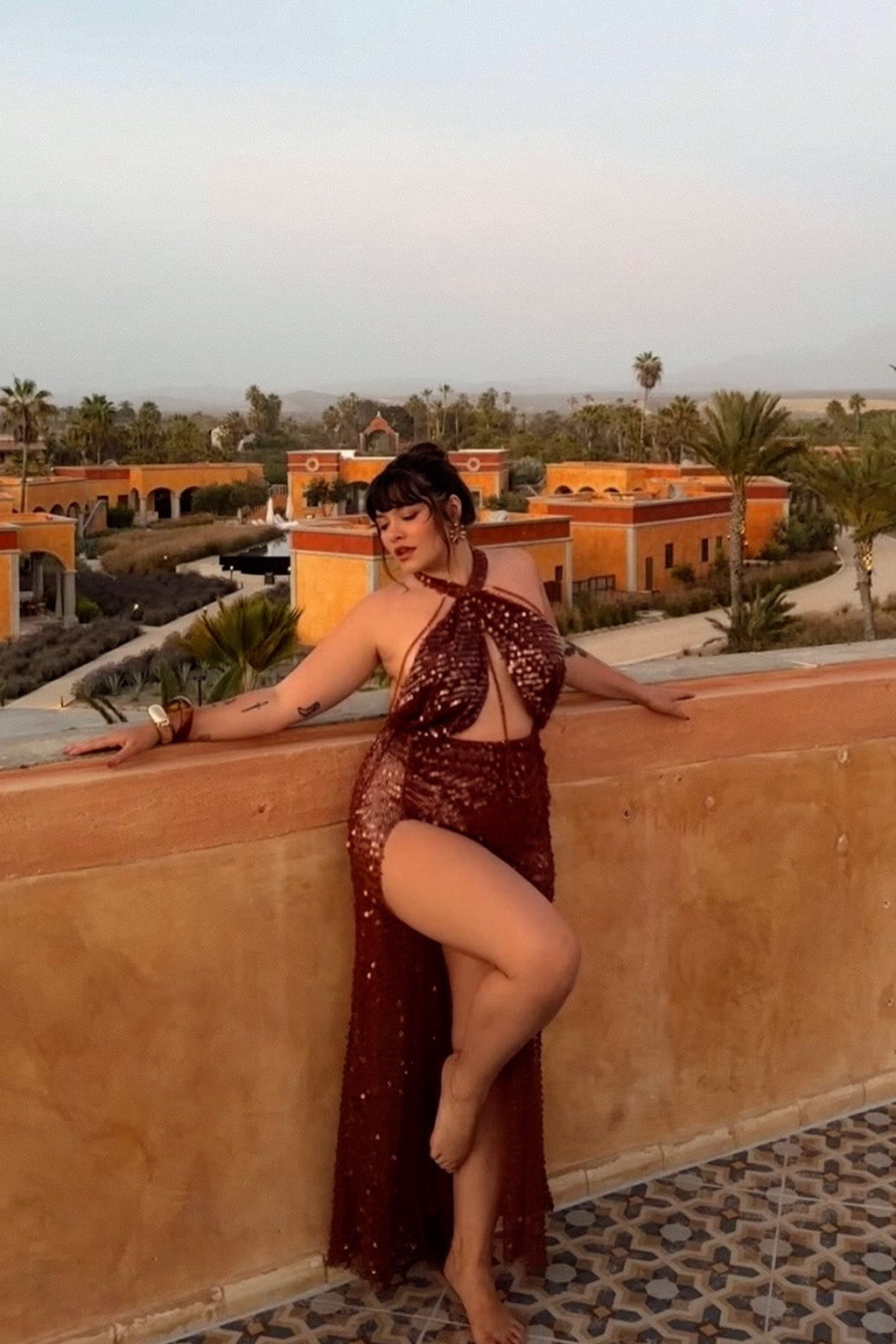 Bellagio Sequin Bronze Maxi Dress