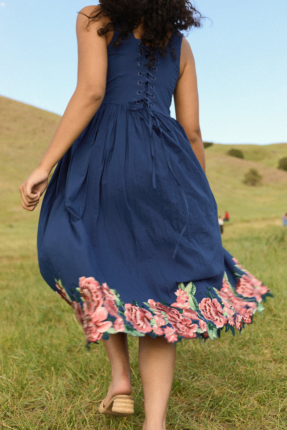 Clarissa Dress in Midnight with Red Flowers