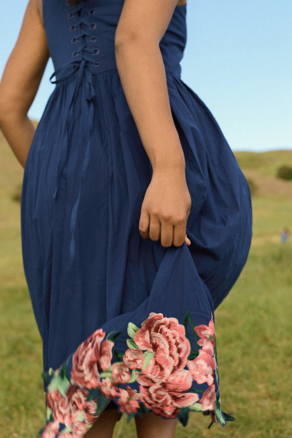 Clarissa Dress in Midnight with Red Flowers