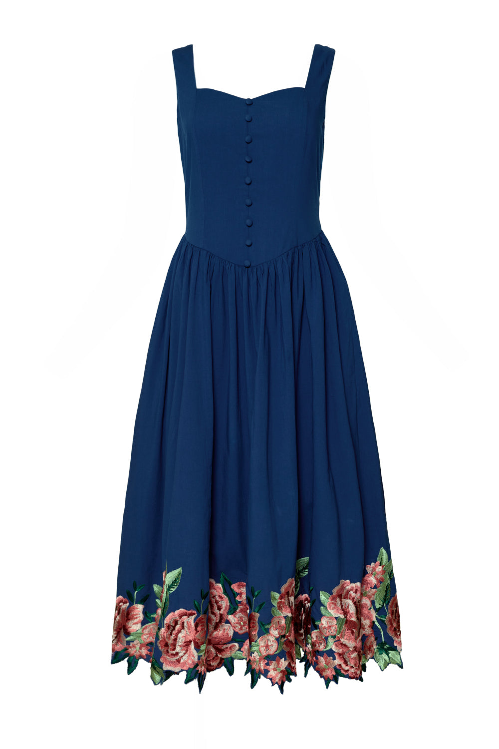 Clarissa Dress in Midnight with Red Flowers
