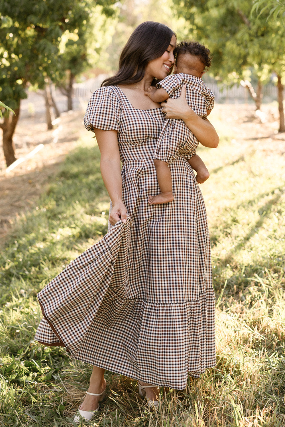 Connie Short Sleeve Dress in Chestnut Gingham