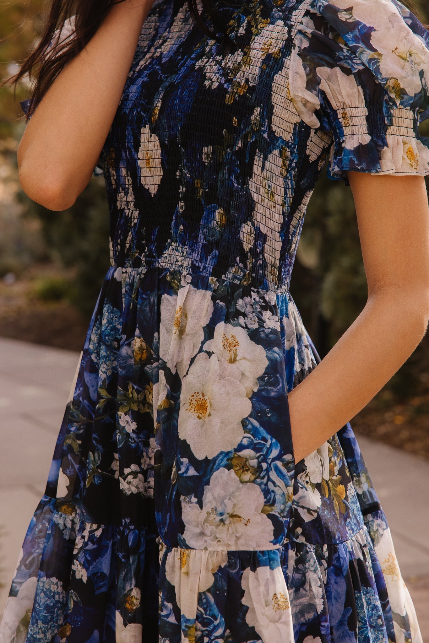 Cordelia Dress in Winter Rose Garden