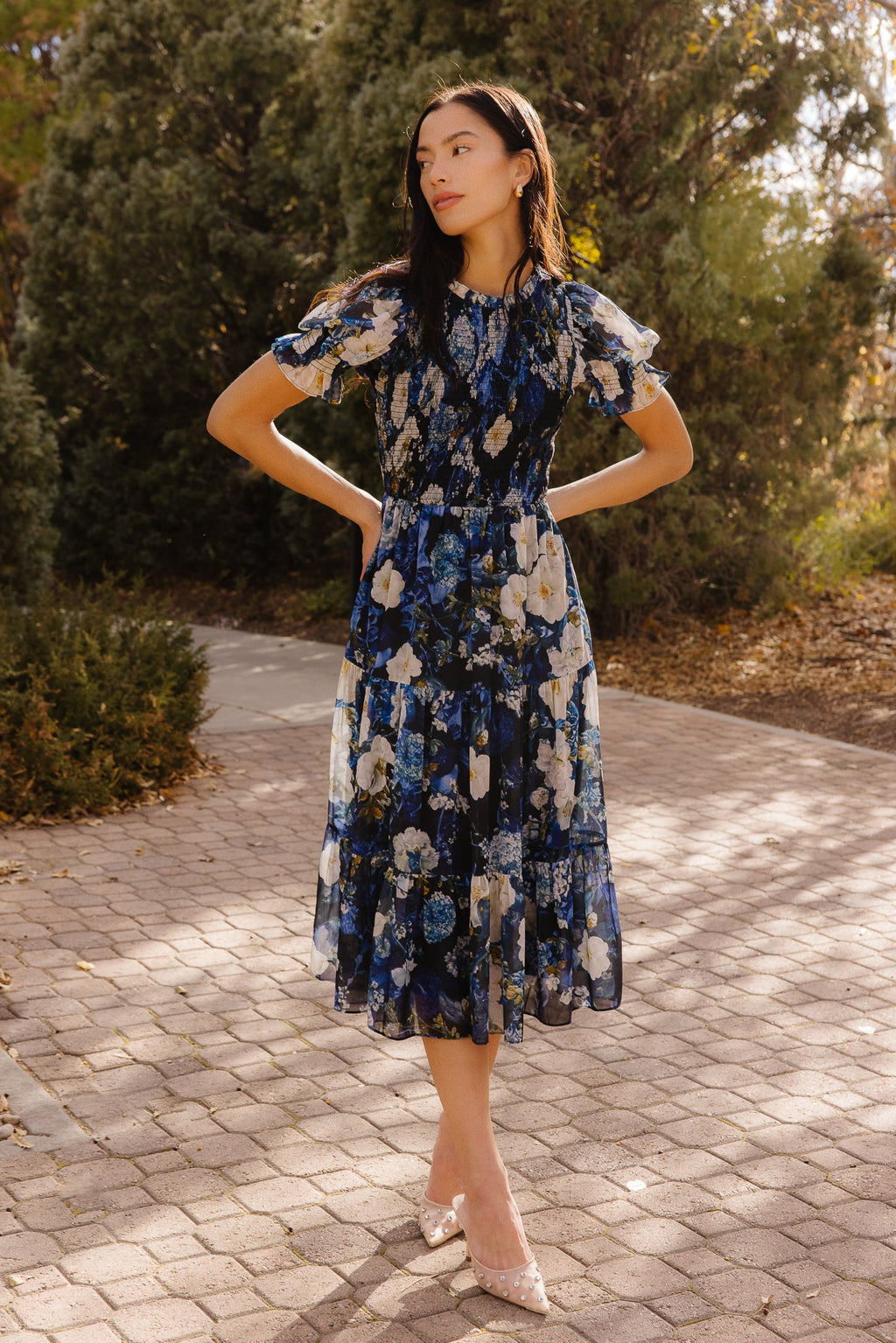Cordelia Dress in Winter Rose Garden