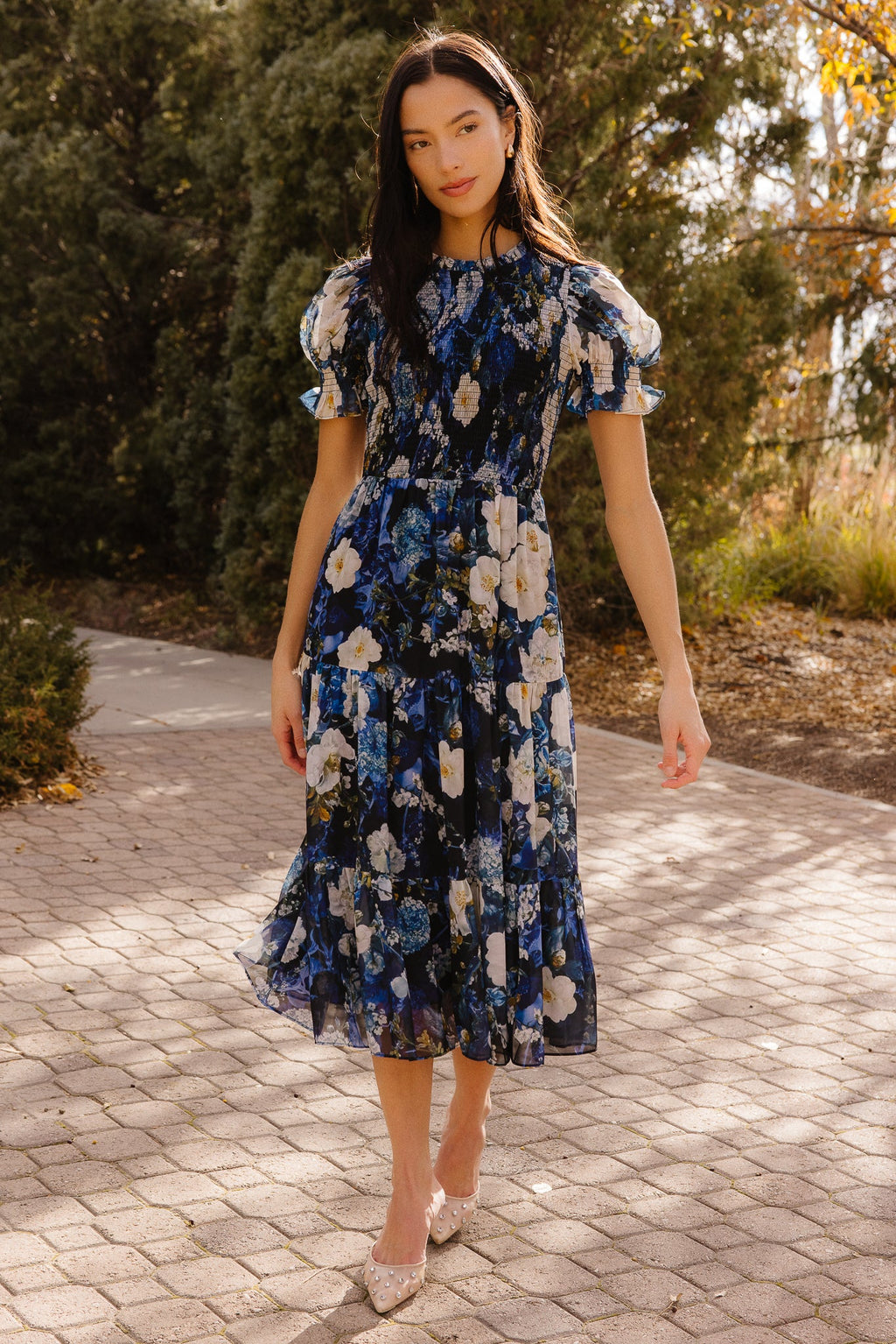 Cordelia Dress in Winter Rose Garden