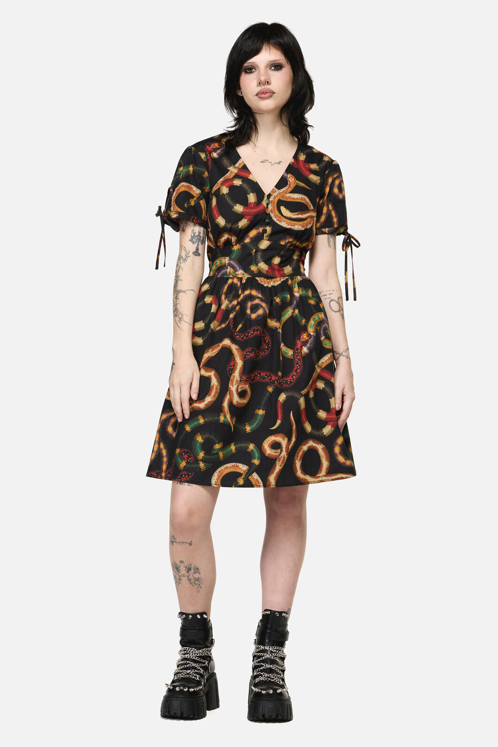 Reptilian Print Fit & Flare Dress