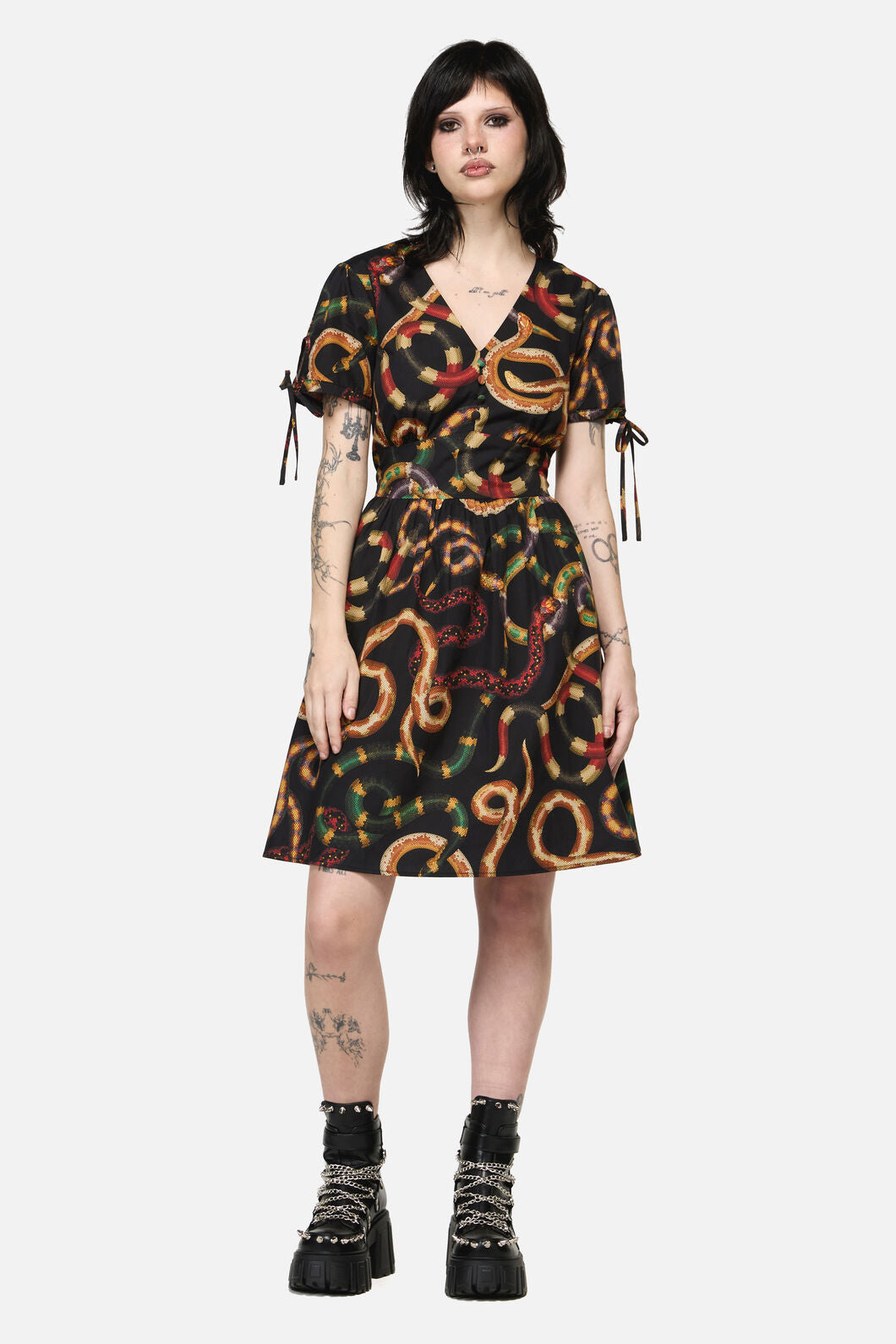 Reptilian Print Fit & Flare Dress