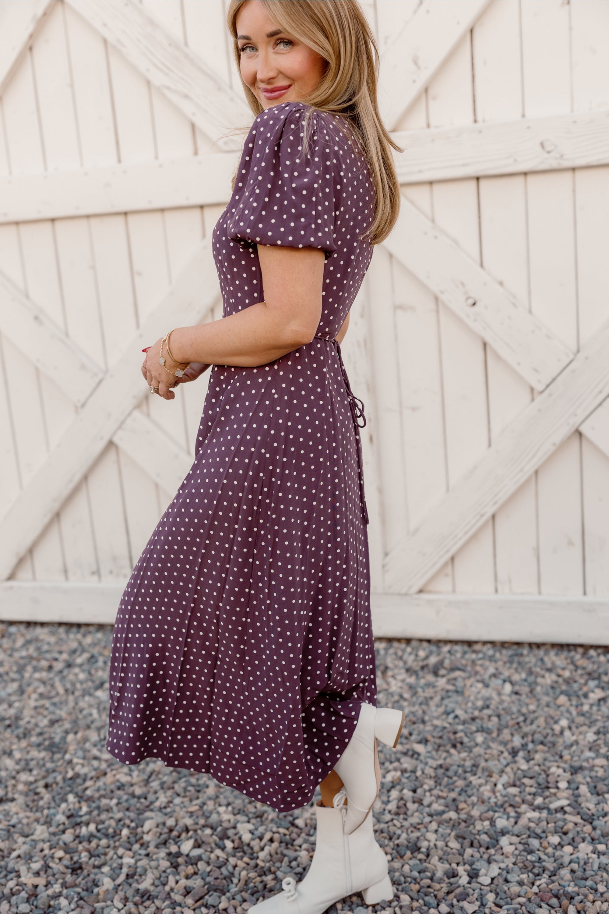 Diane Dress in Aubergine Ditsy Dot