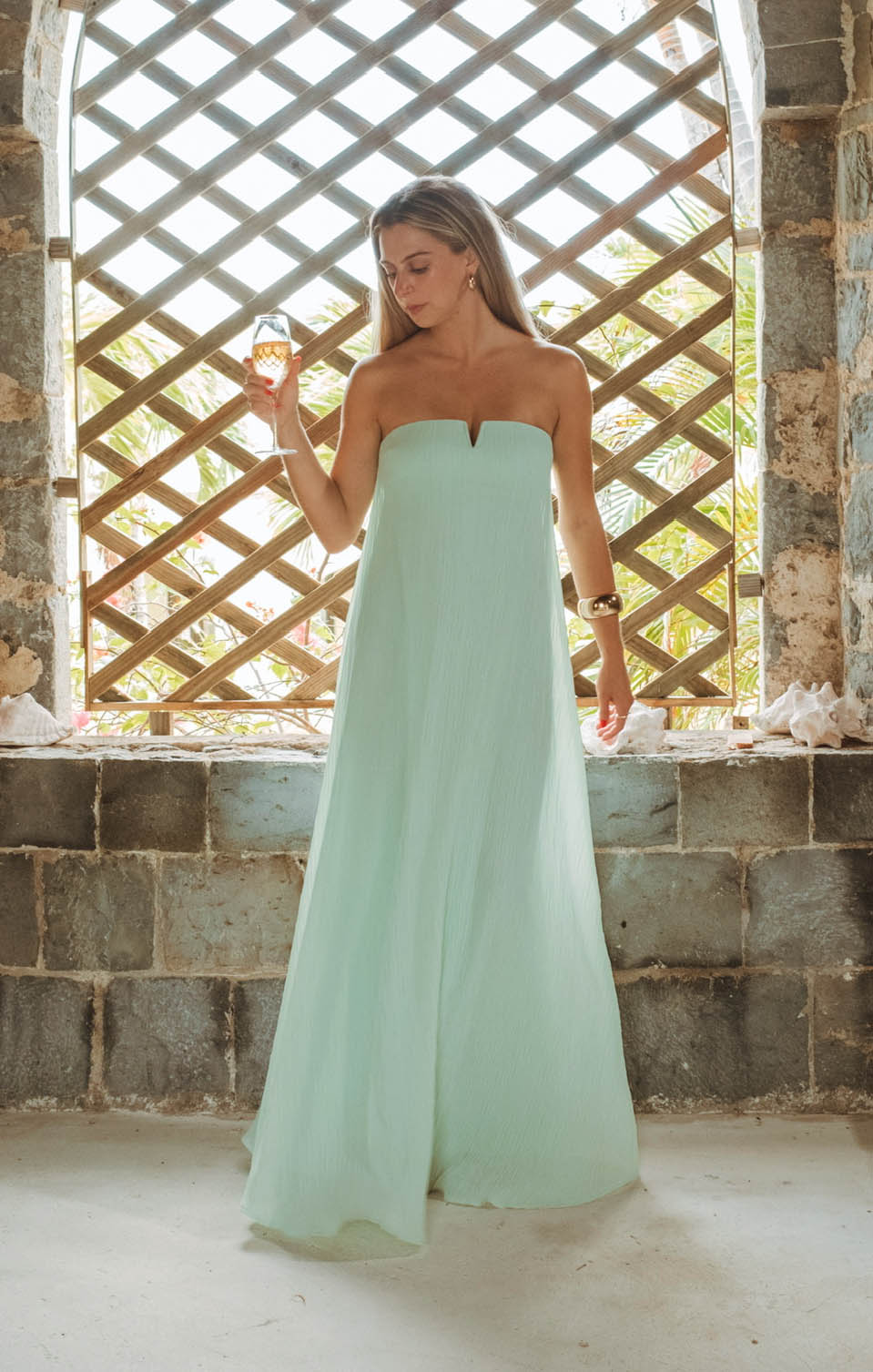 Athena Maxi Dress ~ Pistachio Pleated Chiffon