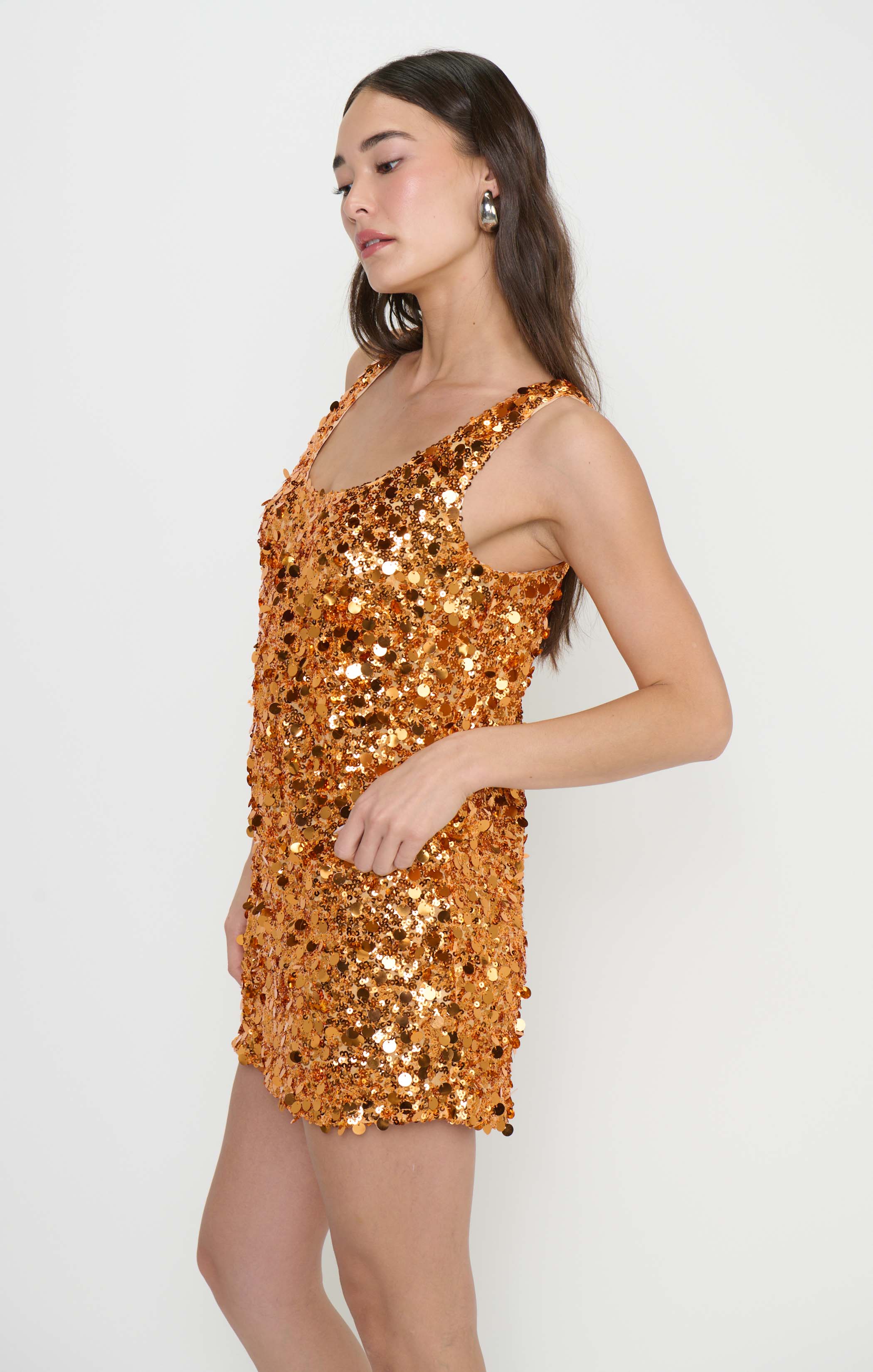 After Hours Mini Dress ~ Orange Metallic Sequins