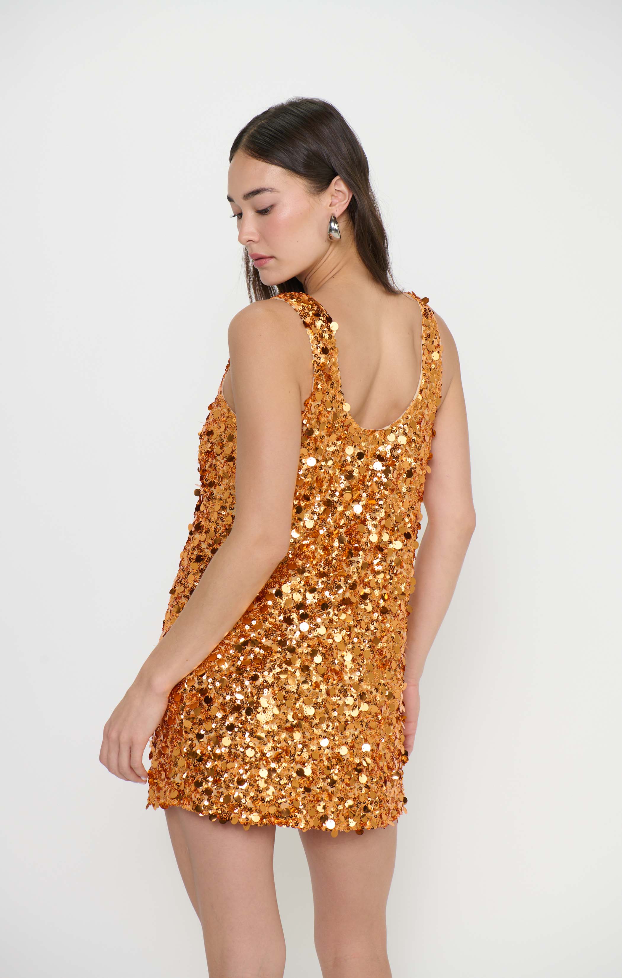 After Hours Mini Dress ~ Orange Metallic Sequins