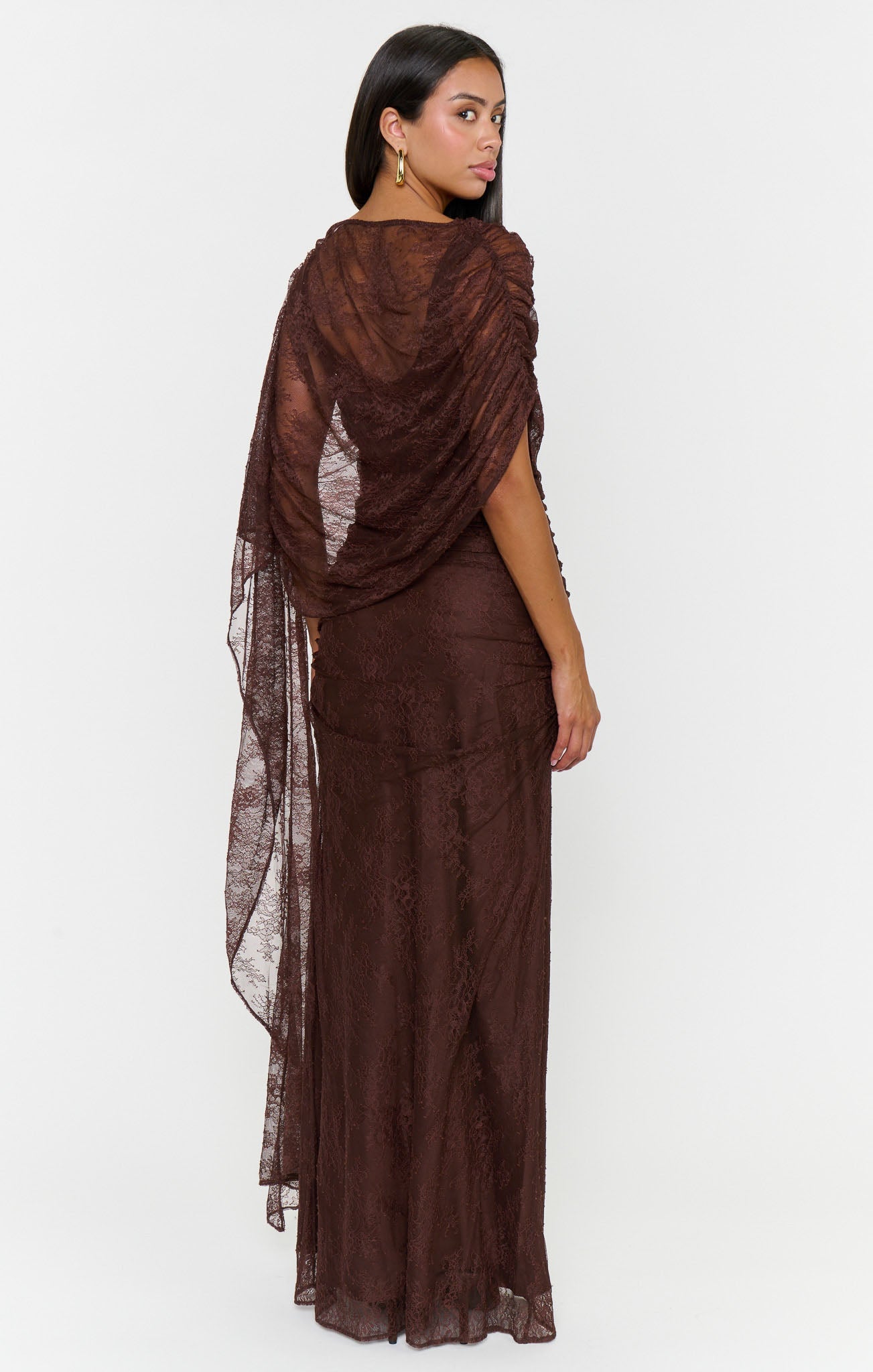 Angelina Maxi Dress ~ Chocolate Luxe Satin With Lace