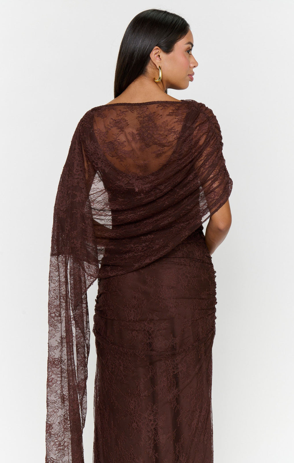 Angelina Maxi Dress ~ Chocolate Luxe Satin With Lace