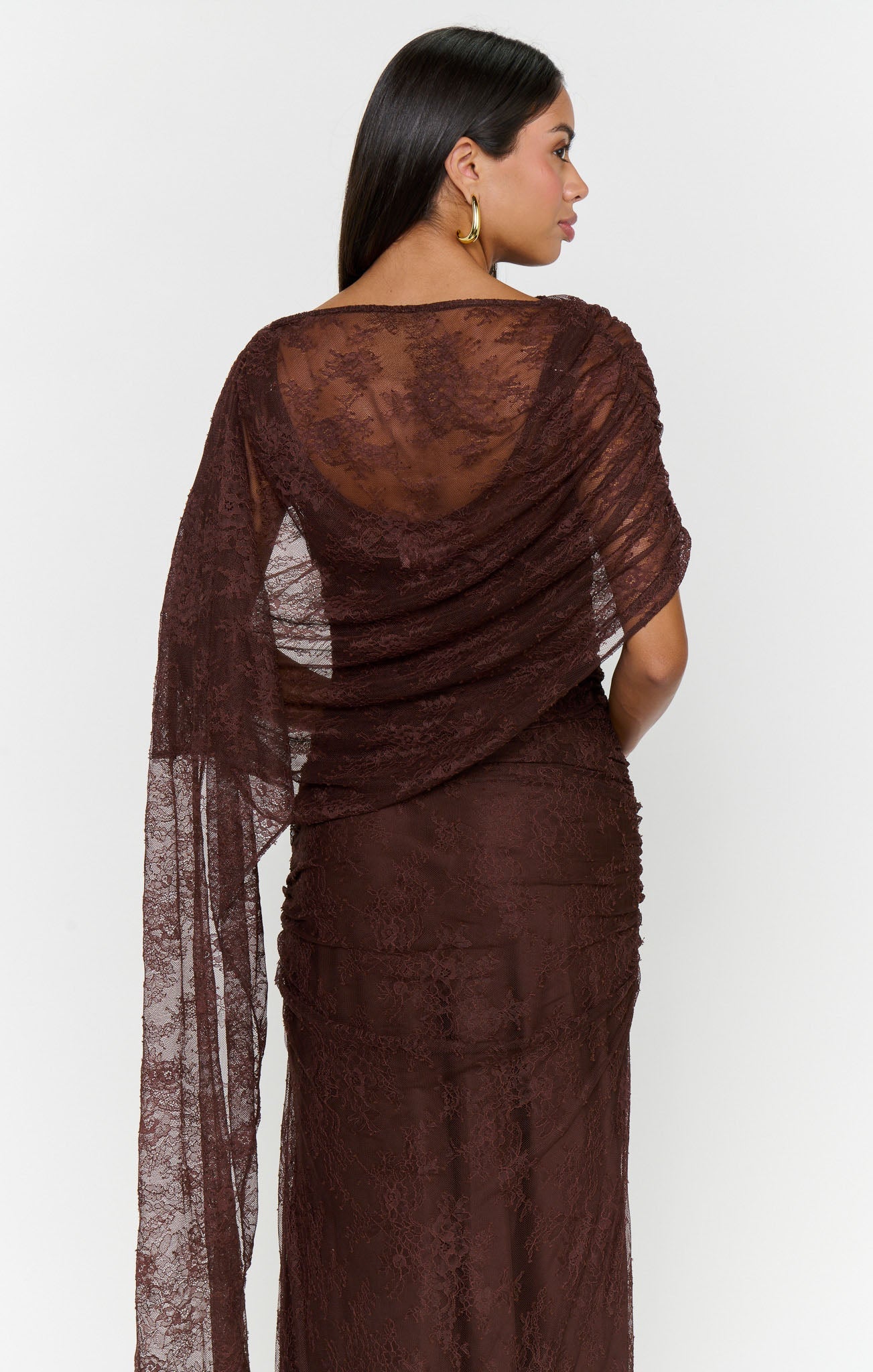 Angelina Maxi Dress ~ Chocolate Luxe Satin With Lace