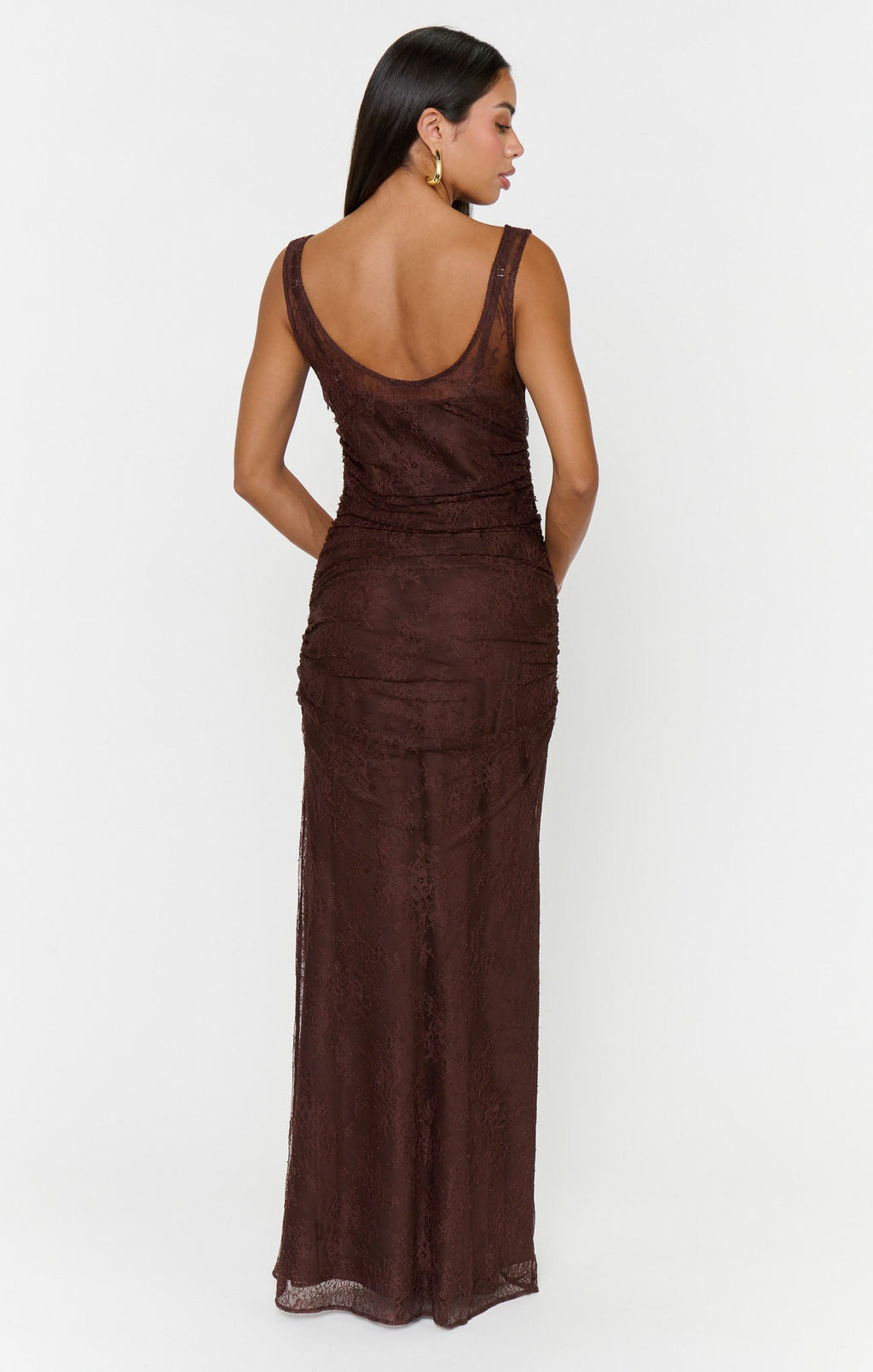 Angelina Maxi Dress ~ Chocolate Luxe Satin With Lace